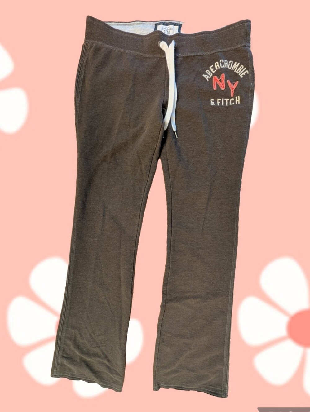 Y2K Abercrombie & Fitch Brown Sweatpants with Red Logo, Slim Boot Cut, Size Med